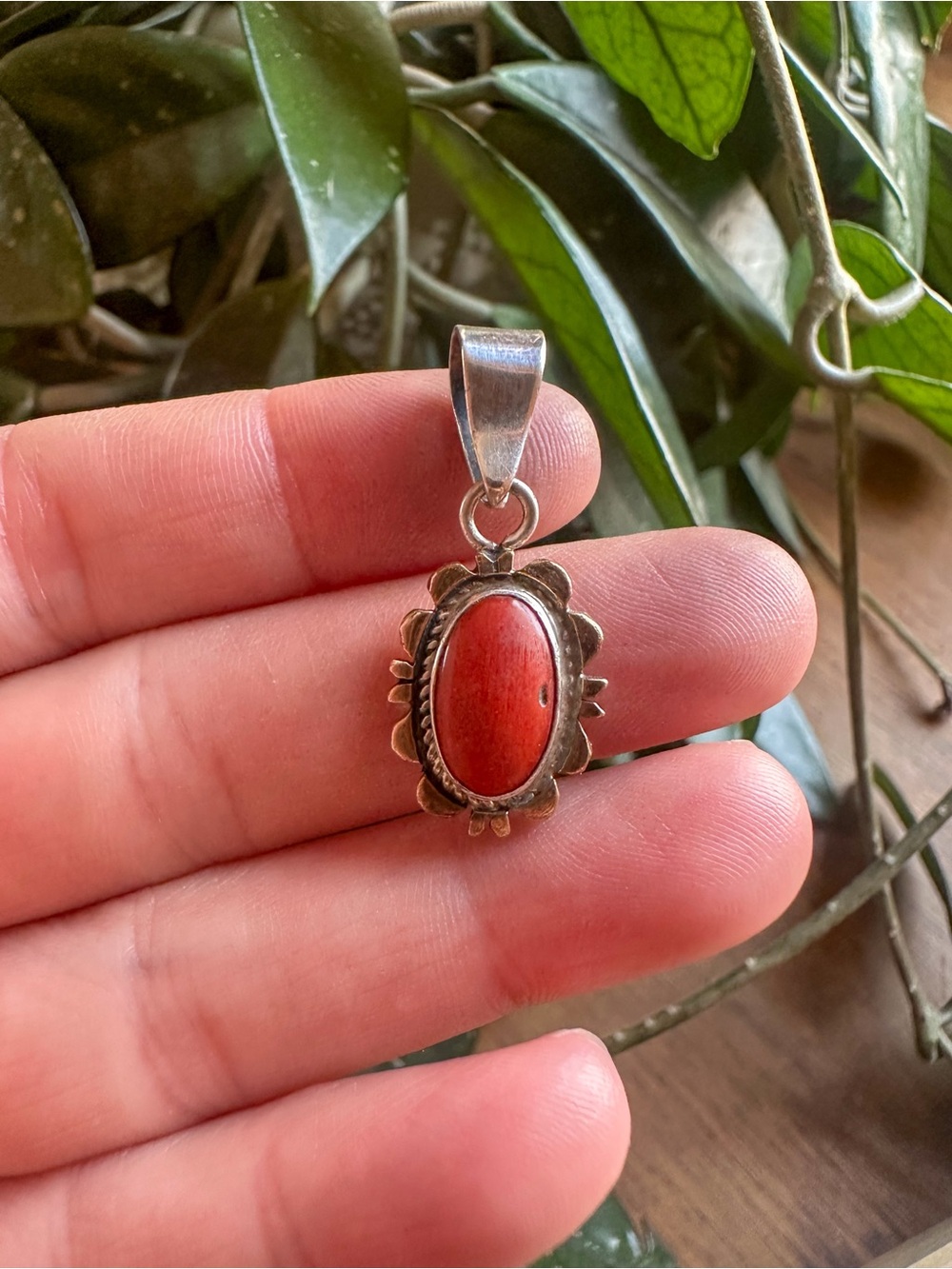 Vintage Navajo sterling silver and 12k gold fill coral sunburst pendant